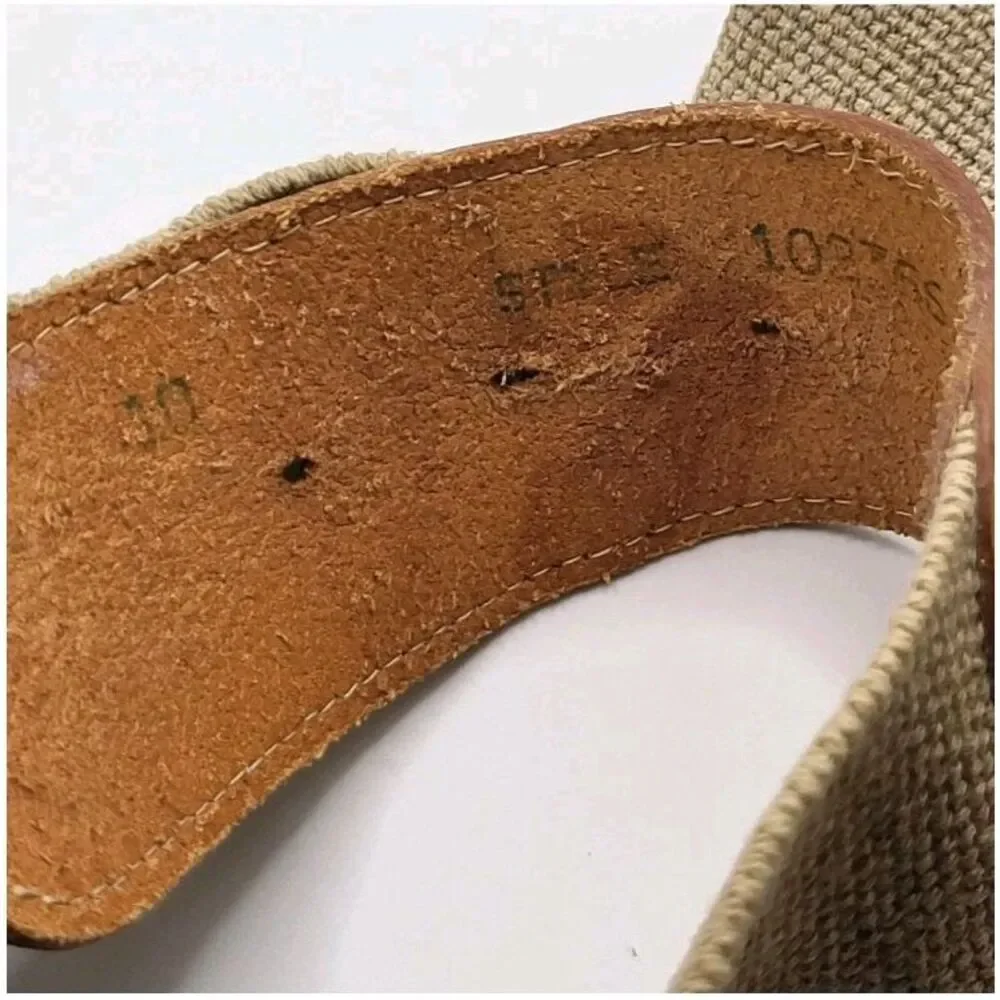 Vintage 90s Leather and Canvas Buckle Belt Strechy Wide 29in-31in 2in wide